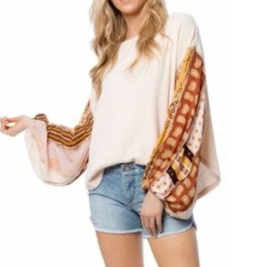 Free People Blossom Thermal Top Shirt Balloon Sleeves Rose Size Small